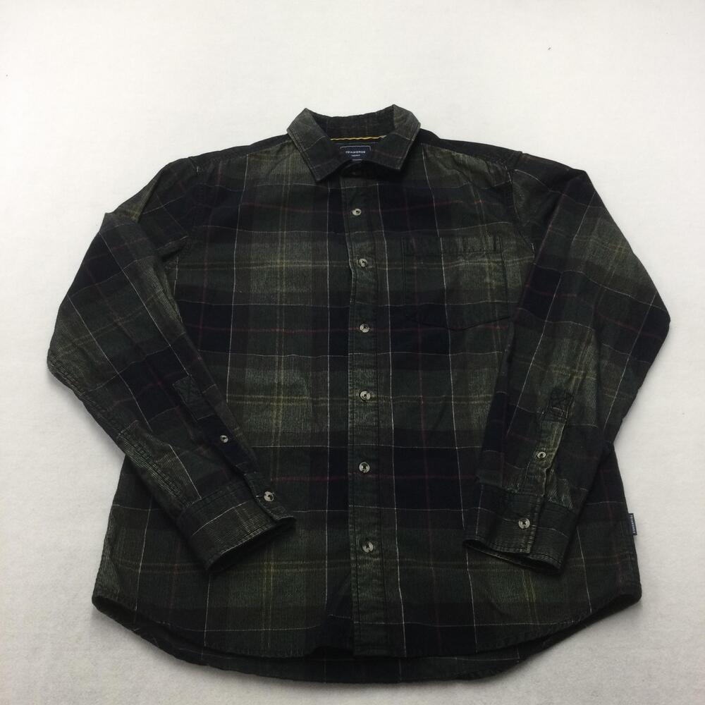 7 Diamonds Shirt Mens Medium Green Plaid Corduroy Long Sleeve Button Up Casual